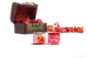 Red swirling translucent sharp-edged dice