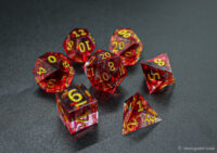 Red swirling translucent sharp-edged dice