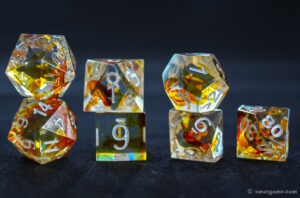 Orange swirl translucent sharp-edged dice