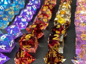 Resin dice filled holographic foil