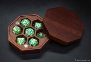 Octagonal wooden box with dice 5