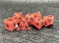 The 7 red glass dice for DND, RPG games.