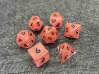 The 7 red glass dice for DND, RPG games.