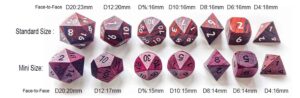 Wooden polyhedral DND dice size selection