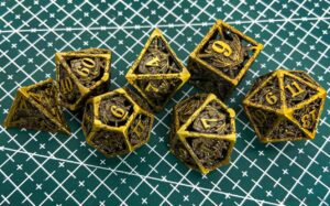 Hollow metal dice set with dragons