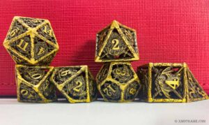 Hollow metal dice set with dragons