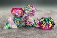 Red/Green Cracked Glass Frosted Finish Dice Set