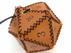 D20 Shape Leather Dice Bag